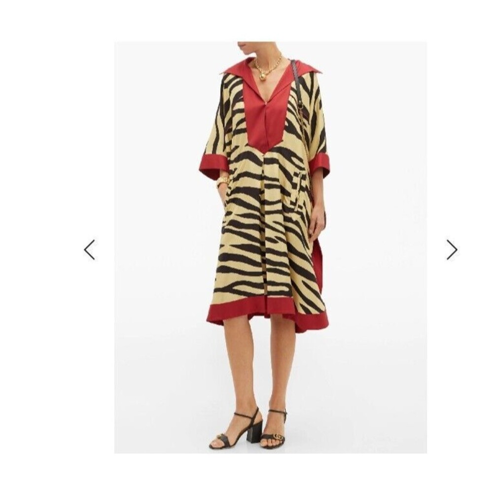 NWT. $4500 Gucci ZEBRA-PRINT SILK KAFTAN DRESS IT40 US8  YELLOW